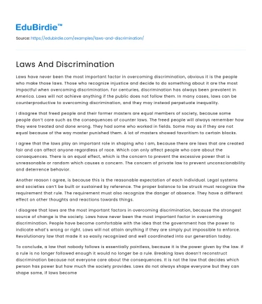 Laws and the Dynamics of Discrimination