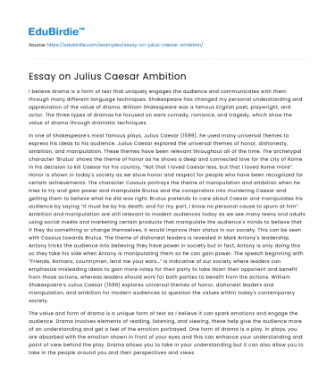 Essay on Julius Caesar Ambition