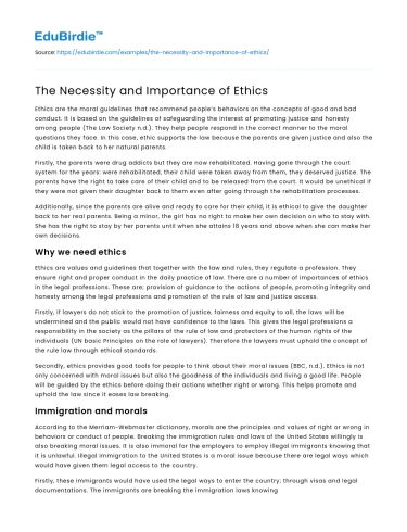 The Necessity and Importance of Ethics
