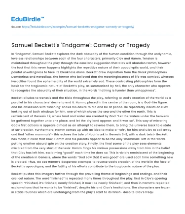 Samuel Beckett’s ‘Endgame’: Comedy or Tragedy