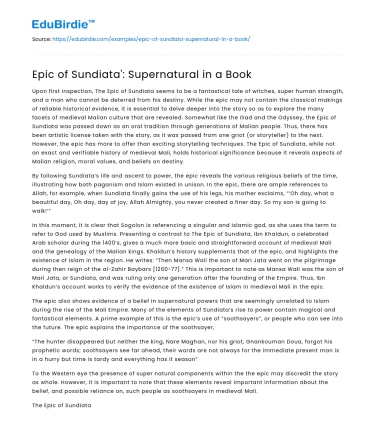 Epic of Sundiata’: Supernatural in a Book