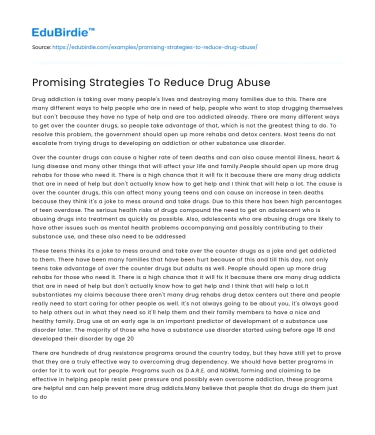 Promising Strategies To Reduce Drug Abuse