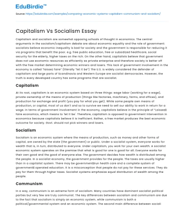 Capitalism Vs Socialism Essay