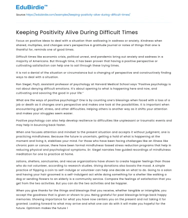 Keeping Positivity Alive During Difficult Times