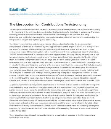 The Mesopotamian Contributions To Astronomy