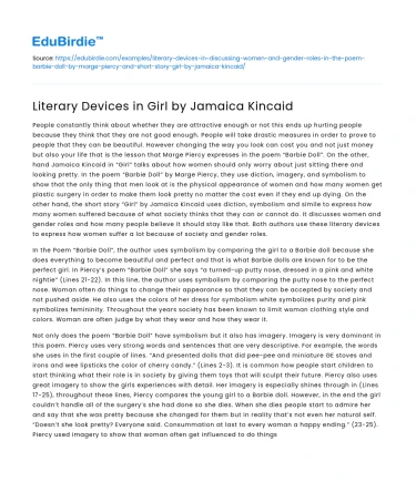 Literary Devices in Girl by Jamaica Kincaid