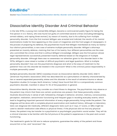 Dissociative Identity Disorder And Criminal Behavior