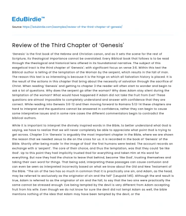 Review of the Third Chapter of ‘Genesis’