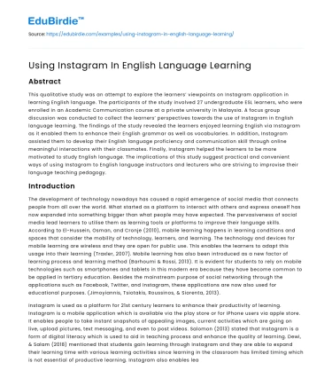 Using Instagram In English Language Learning