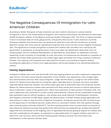 The Negative Consequences Of Immigration For Latin American Children