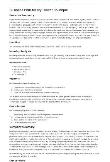 Business Plan for Ivy Flower Boutique