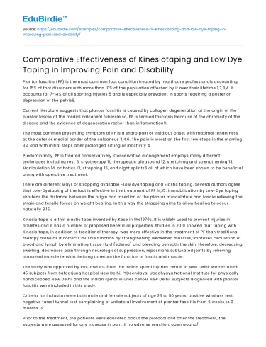 Effectiveness of Kinesiotaping vs Low Dye Taping on Pain and Disability