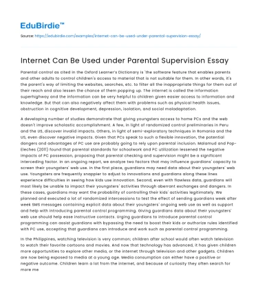 Internet Can Be Used under Parental Supervision Essay