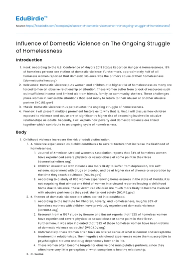 Influence of Domestic Violence on The Ongoing Struggle of Homelessness