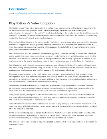 PlayNation Vs Velex Litigation