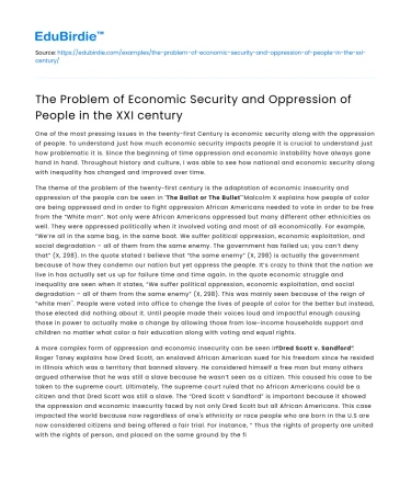 Economic Security & Oppression in 21st Century