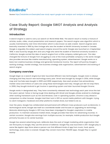 Case Study Report: Google SWOT Analysis and Analysis of Strategy