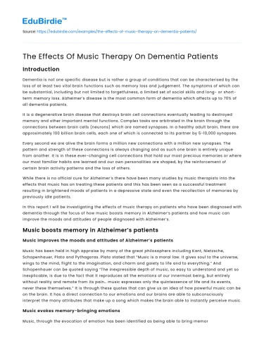 The Effects Of Music Therapy On Dementia Patients