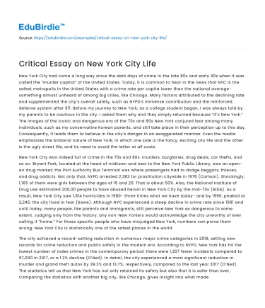 Critical Essay on New York City Life