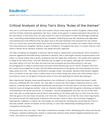 Critical Analysis of Amy Tan’s Story “Rules of the Games”