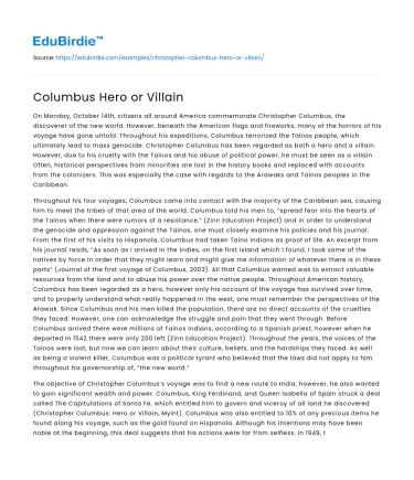 Columbus Hero or Villain
