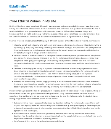 Core Ethical Values in My Life