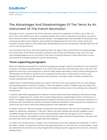 Advantages and disadvantages of Terror in French Revolution