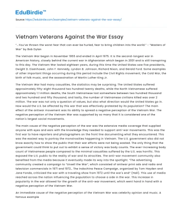 Vietnam Veterans Against the War Essay