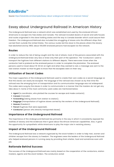 Essay about Underground Railroad in American History