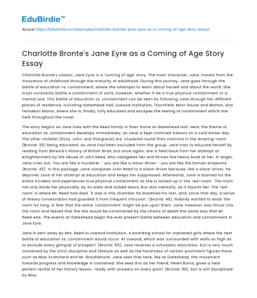 Charlotte Bronte’s Jane Eyre as a Coming of Age Story Essay
