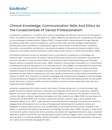 Dental Professionalism: Knowledge, Skills, Ethics