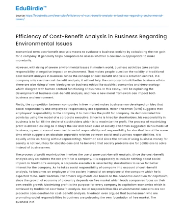 Cost-Benefit Analysis in Business for Environmental Efficiency