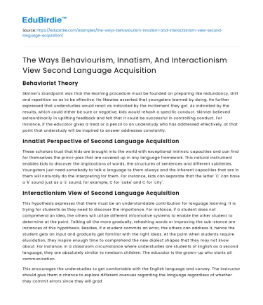 Perspectives on Second Language Acquisition