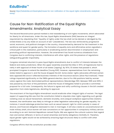 Non-Ratification of Equal Rights Amendment