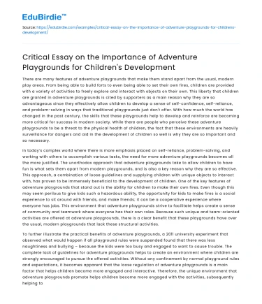 Importance of Adventure Playgrounds for Children’s Development