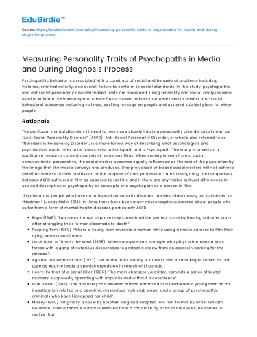Measuring Personality Traits of Psychopaths in Media and Diagnosis
