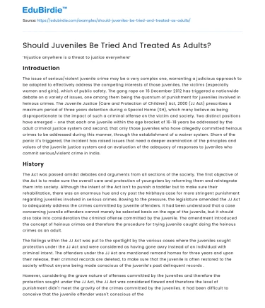 Should Juveniles Be Tried And Treated As Adults?