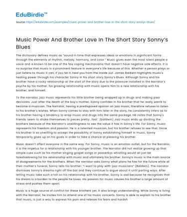 Music Power And Brother Love In The Short Story Sonny’s Blues