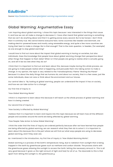 Global Warming: Argumentative Essay