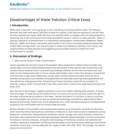 Disadvantages of Water Pollution: Critical Essay