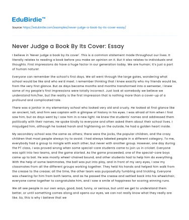 Never Judge a Book By Its Cover: Essay