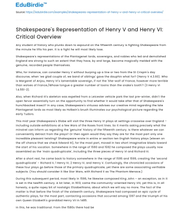 Shakespeare’s Representation of Henry V and Henry VI: Critical Overview
