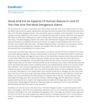 Human Nature in Lord of The Flies and The Most Dangerous Game
