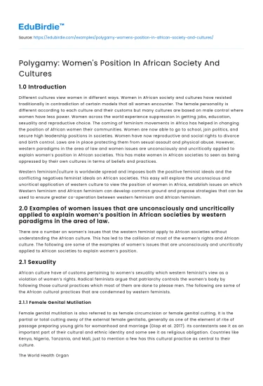 Polygamy: Women’s Position In African Society And Cultures