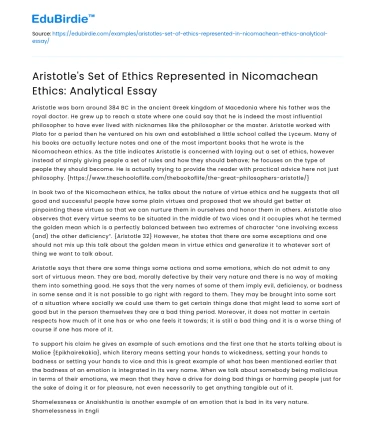 Aristotle’s Ethics in Nicomachean Ethics: Analysis
