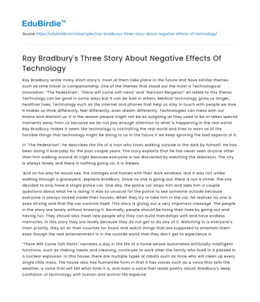 Ray Bradbury’s Three Story About Negative Effects Of Technology