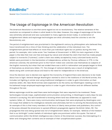 The Usage of Espionage in the American Revolution