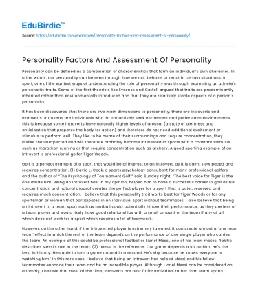 Personality Factors And Assessment Of Personality