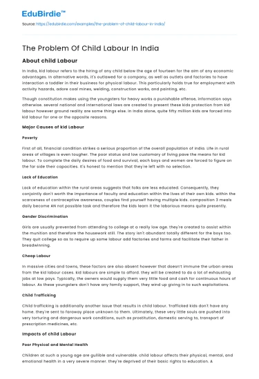 The Problem Of Child Labour In India