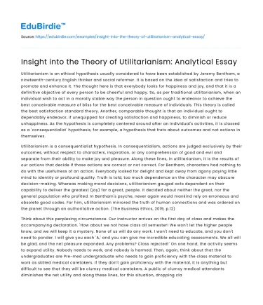 Insight into the Theory of Utilitarianism: Analytical Essay